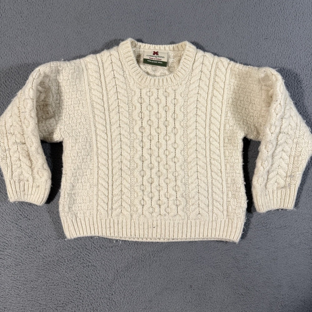 VTG CARRAIG DONN Sweater Merino Wool Cream‎ Pullover Baby Child Large Cable Knit